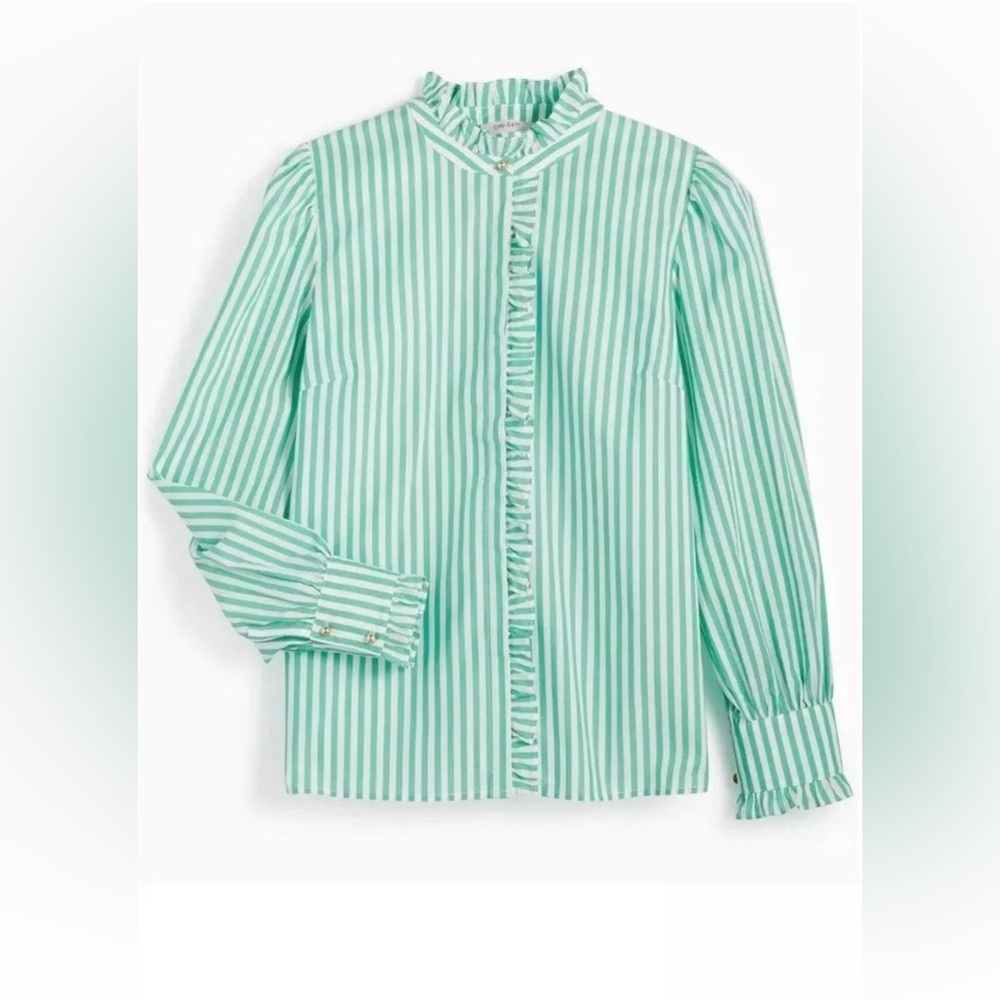 ON 34TH Women's Ruffle-collar Stripe Shirt - Picture 6 of 11